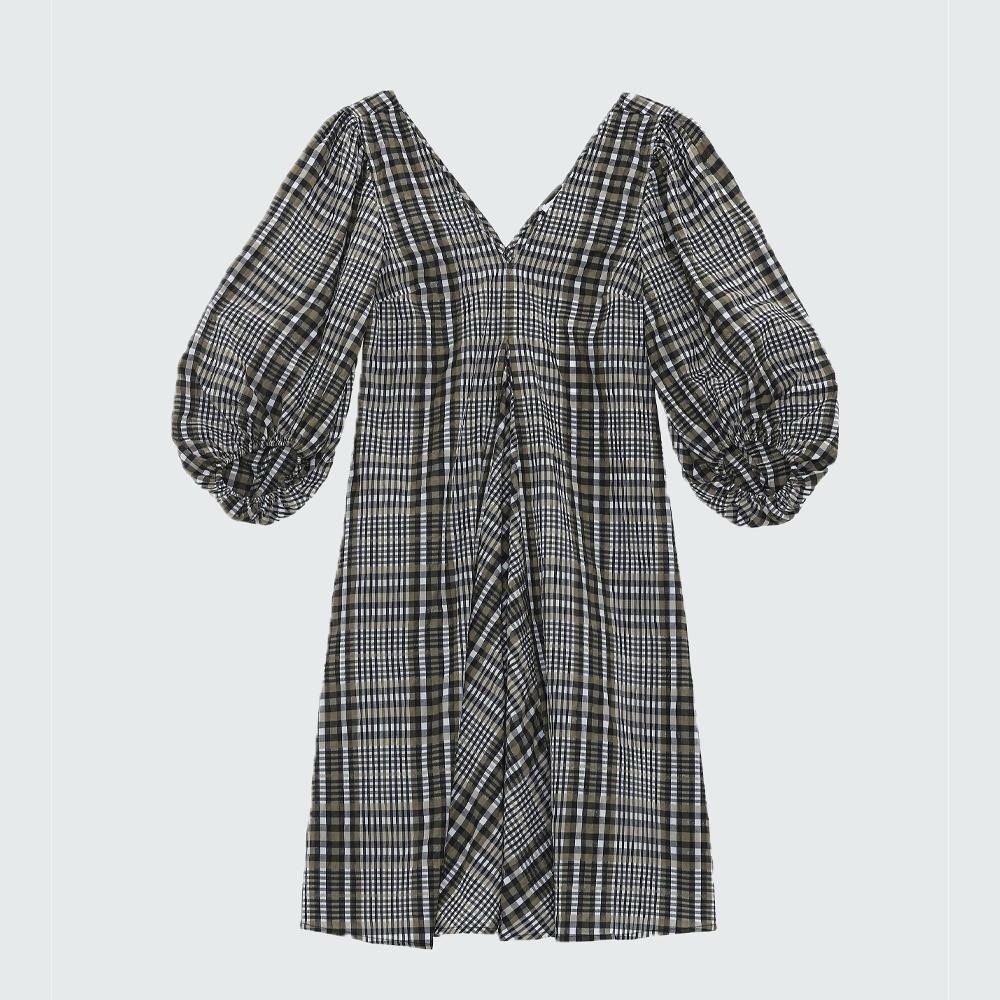 Ganni Plaid Puff Sleeve Dress Size XS-S